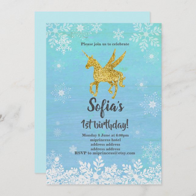 Einhorngeburtstagsfeier Einladung (Vorne/Hinten)