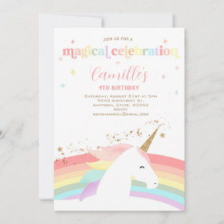 Einhorngeburtstagsfeier Einladung Regenbogen moder
