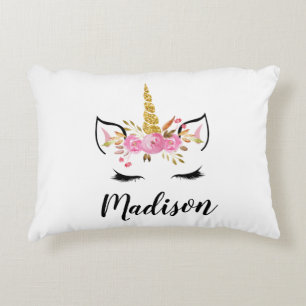 Einhorngesicht mit Eyelasenbezeichnung Personalisi Dekokissen