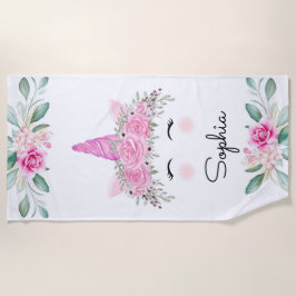 Einhorngesicht und Blume Strandtuch