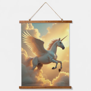 Einhorngold Einhorngeflügeltes Hängeband Wandteppich Mit Holzrahmen
