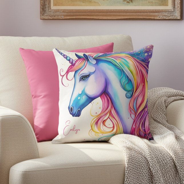 Einhornkissen mit Individuelle Name Kissen (Unicorn pillow - front and back.)