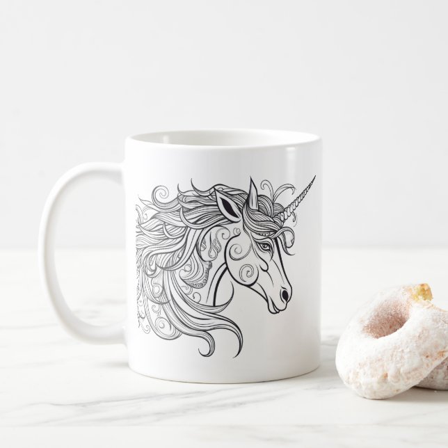Einhornkopf Zeichnend Kaffeetasse (Mit Donut)