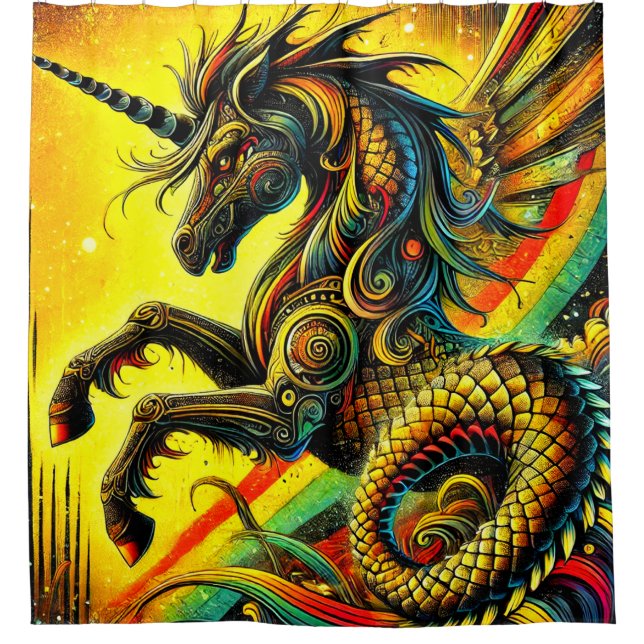Einhornkreatur Duschvorhang (Vorderseite)