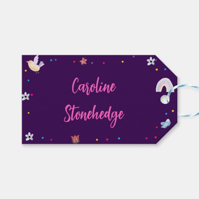 Einhornmagie Geburtstagskinder Geschenkanhänger (Vorderseite (Horizontal))