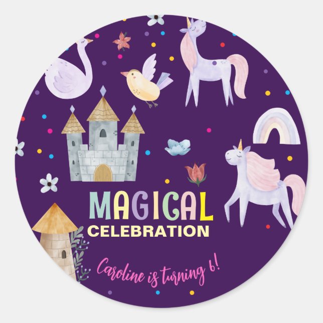 Einhornmagie Geburtstagskinder Runder Aufkleber (Vorderseite)