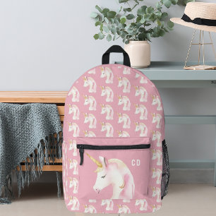 Einhornmuster niedliche Initialen rosa Bedruckter Rucksack
