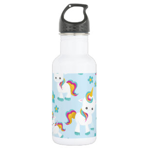 Einhornmuster, Süße Einhörner, Blumen Edelstahlflasche