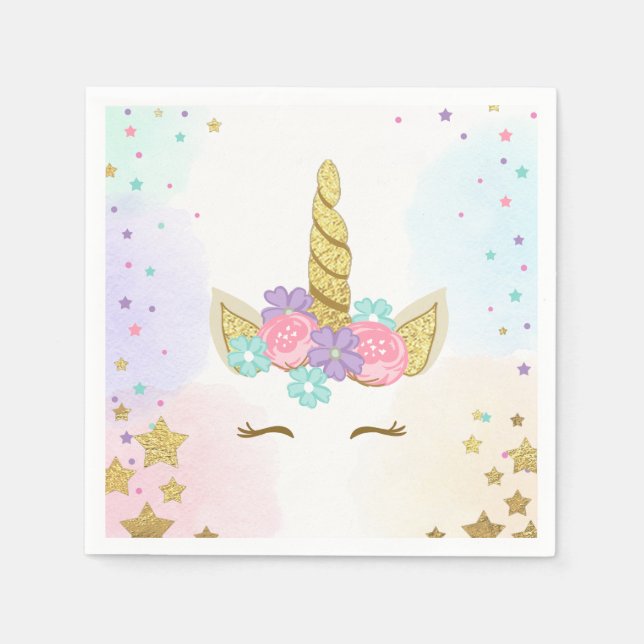 Einhornpapier Napkin Pink Gold Magische Geburtstag Serviette (Vorderseite)