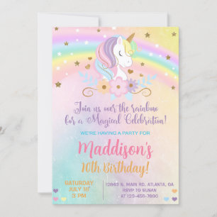 Einhornpastellfarben Girl Birthday einladen. Einladung