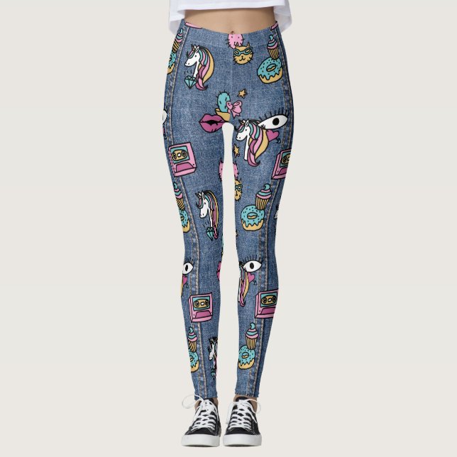 Einhornpatronen mit Denim-Leggings Leggings (Vorderseite)
