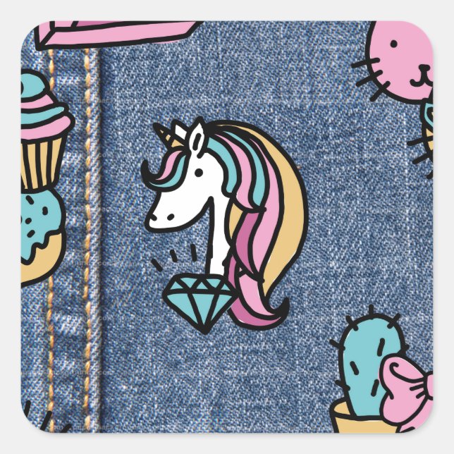 Einhornpatronen Quadratischer Aufkleber (Vorderseite)