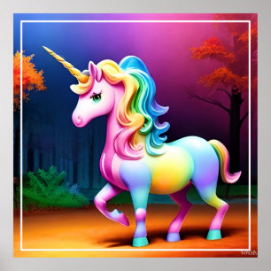 Einhornpferd mit Regenbogenfarben Poster