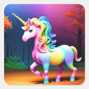 Einhornpferd mit Regenbogenfarben Quadratischer Aufkleber