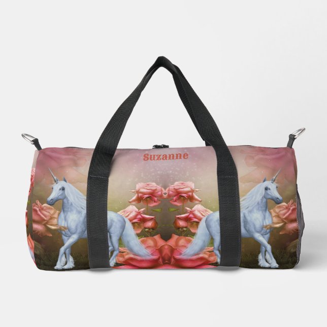 Einhornpferd und Rose Personalisiert Duffle Bag (Vorderseite)