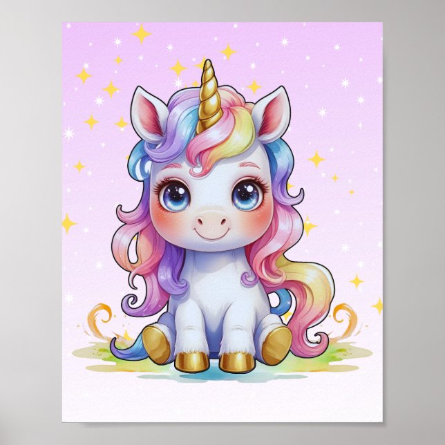 Einhornposter mit goldenem Horn Poster (Vorne)