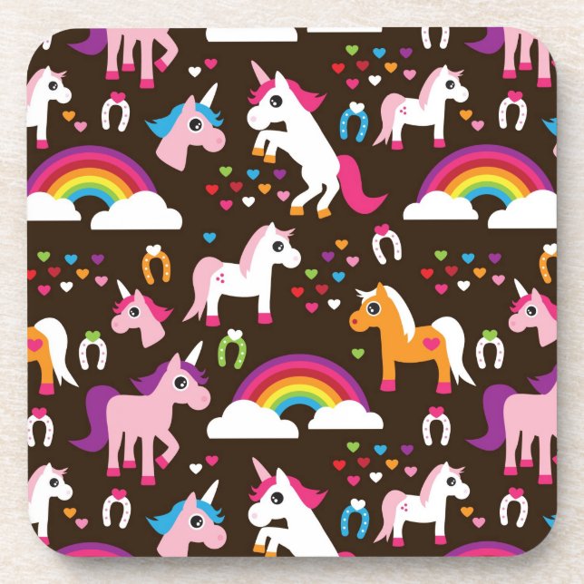 Einhornregenbogen scherzt Hintergrundpferd Untersetzer (Vorderseite)