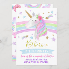 Einhornregenbogengeburtstags-Einladungs-Aquarell Einladung