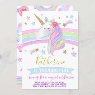 Einhornregenbogengeburtstags-Einladungs-Aquarell Einladung