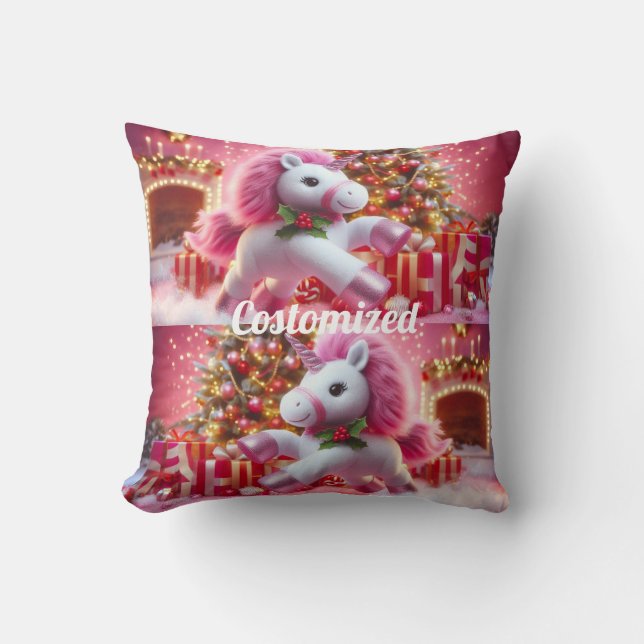 Einhornrosa fröhliche Weihnachten Kissen (Vorderseite)
