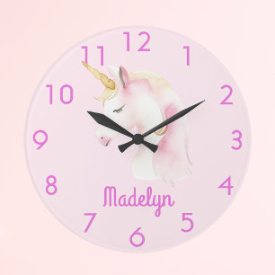 Einhornrosa Name Große Wanduhr