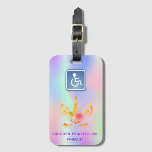 Einhornschild für Rollstuhlmädchen lila Gepäckanhänger