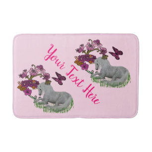 Einhornschmetterlinge und Blume Personalisiert Badematte