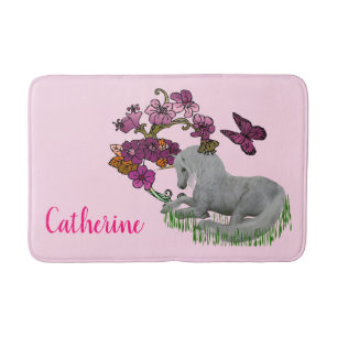 Einhornschmetterlinge und Blume Personalisiert Badematte
