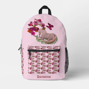 Einhornschmetterlinge und Blume Personalisiert Bedruckter Rucksack