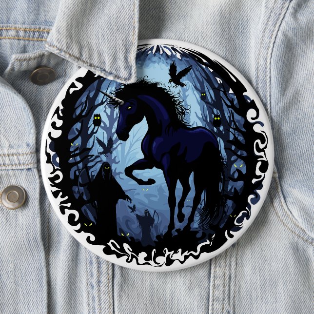 Einhornschwarze Magic Fairy im Dunklen Wald Button (Beispiel)