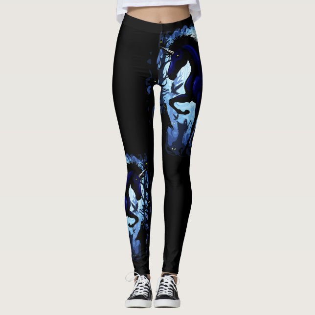 Einhornschwarze Magic Fairy im Dunklen Wald Leggings (Vorderseite)