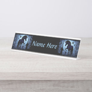 Einhornschwarze Magic Fairy im Dunklen Wald Schreibtischnamensplakette