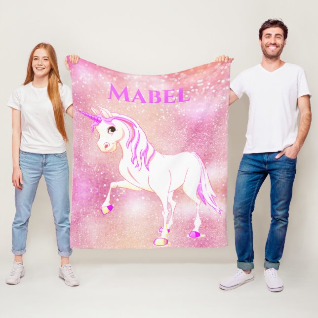 Einhornter Glitzer Magisches Rosa Niedlich Persönl Fleecedecke (Beispiel)