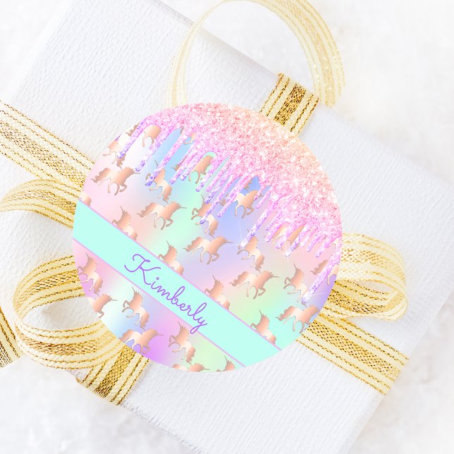 Einhornter Glitzer Rosa-irisierende Rose Gold Gebu Runder Aufkleber (Von Creator hochgeladen)