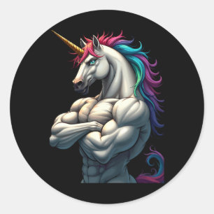 Einhornter Power für ein Einhorn Lover Athlete Bod Runder Aufkleber