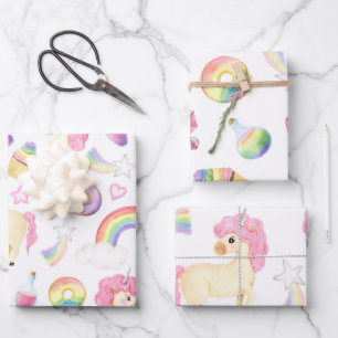 Einhornumhüllungspapier Set aus 3 Flachfolien Geschenkpapier Set