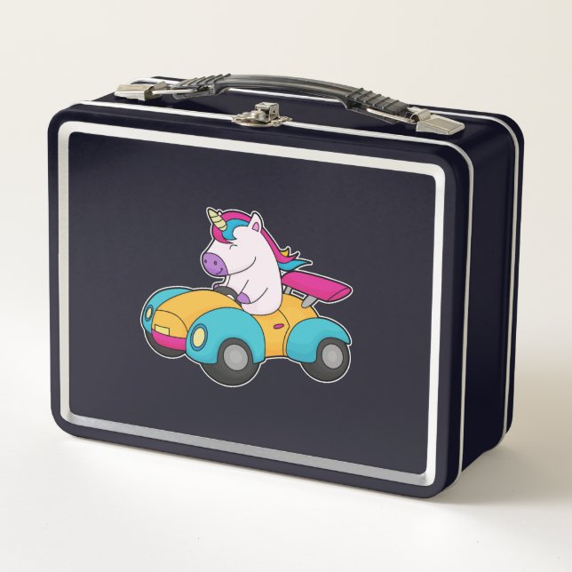 Einhornwagen Metall Brotdose (Vorderseite)