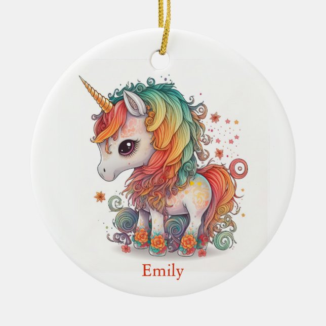 Einhornweihnachtsfest Personalisiert Keramik Ornament (Vorne)