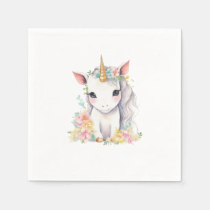 Einhornweiß und Rose Aquarell Serviette