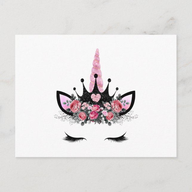 Einhornwimpern, Aquarellfarben-Blume, Glitzer-Horn Postkarte (Vorderseite)