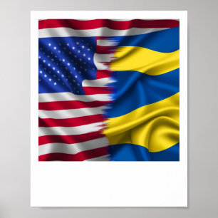 Einig stehen wir – USA Ukraine Flaggen Aufkleber  Poster
