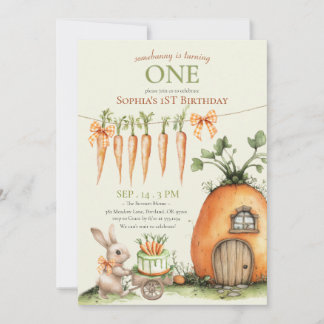 Einige Bunny Carrot 1. Geburtstag Wasserfarbe Einladung