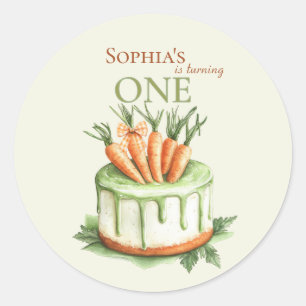 Einige Bunny Carrot Cake 1. Geburtstag Wasserfarbe Runder Aufkleber