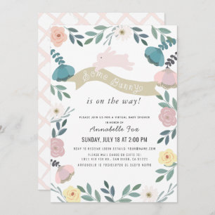 Einige Bunny Floral Garden Girl Virtual Baby Dusch Einladung
