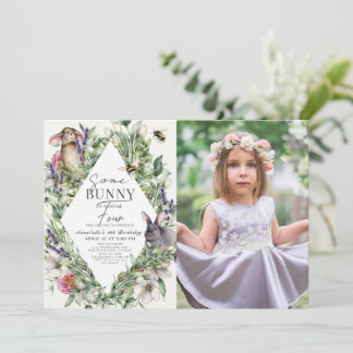 Einige Bunny Greenery Rhombus Kindergeburtstag Fot Einladung