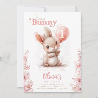 Einige Bunny ist 1 Pink Girl 1. Geburtstag Einladung