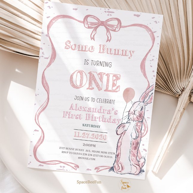 Einige Bunny ist ein und beugte Osterkaninchen-Frü Einladung (Bunny is One, 1st Birthday Invitation, Easter Bunny, Spring Birthday, Bunny Party, First Birthday In)