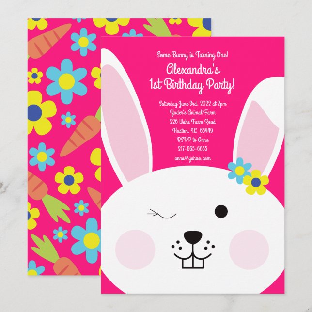 Einige Bunny ist eine Einladung zum ersten Geburts (Vorne/Hinten)