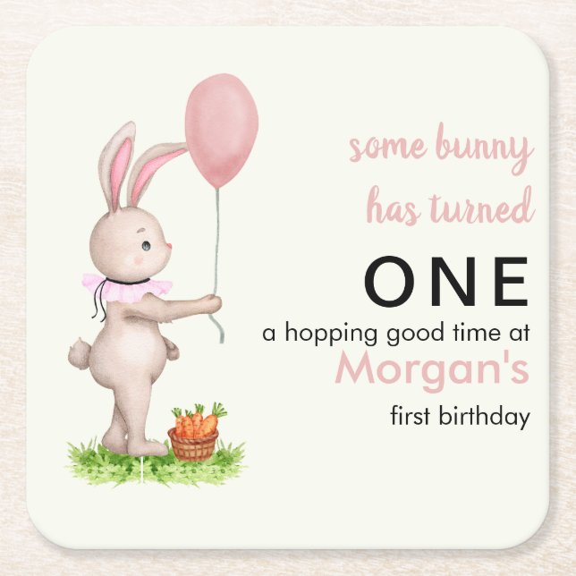 Einige Bunny ist One Niedlich Rabbit Balloon 1. Ge Rechteckiger Pappuntersetzer (Vorderseite)