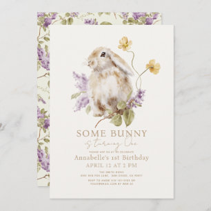 Einige Bunny Lop Lila Lilac Floral 1. Geburtstag Einladung